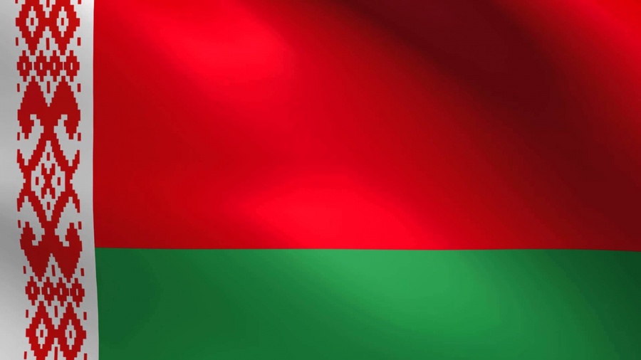 Флажок РБ настольный двухсторонний на металлической подставке атлас 12х24 см.