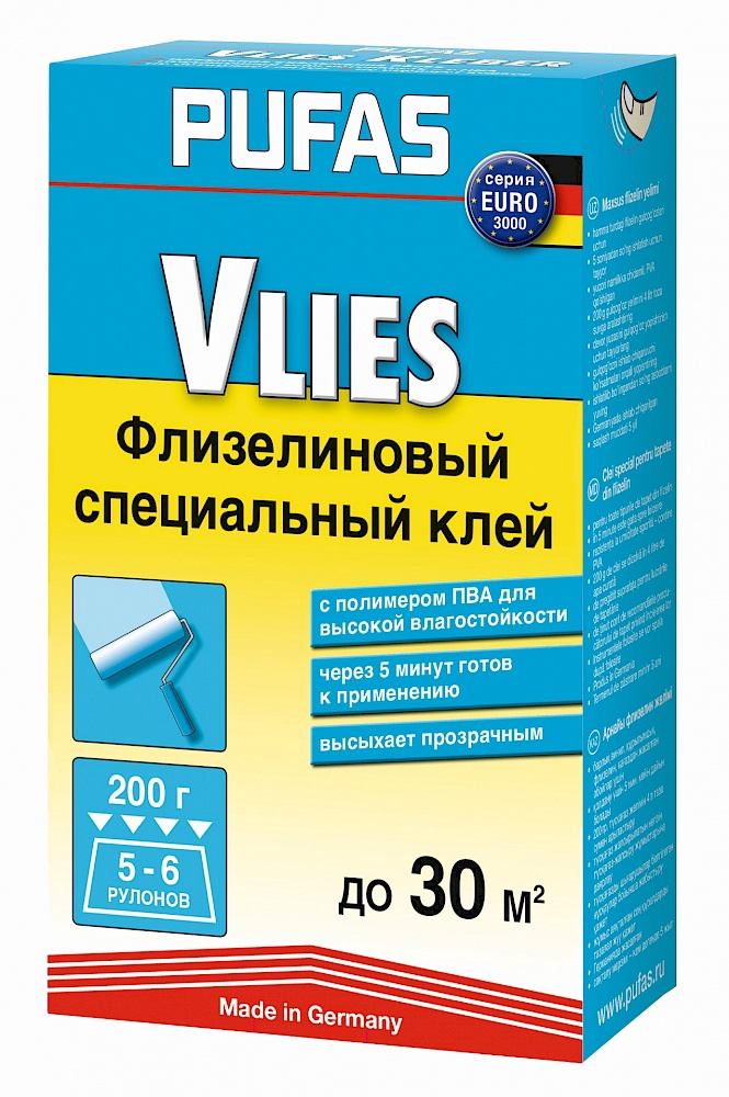 Клей обойный "PUFAS Флизелиновый EURO 3000",
(до 30 м2), 200 г