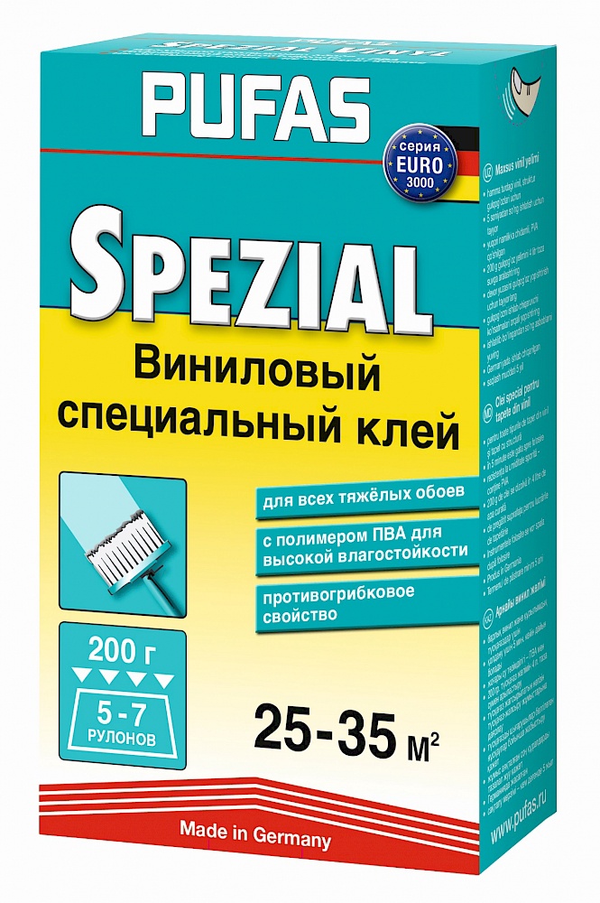 Клей обойный "PUFAS Специальный Виниловый
EURO 3000", (5-7 рулонов), 200 г
