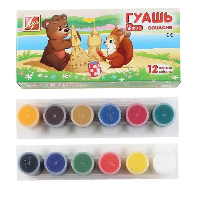 Гуашь "ZOO" 12 цветов по 15 мл, блок-тара