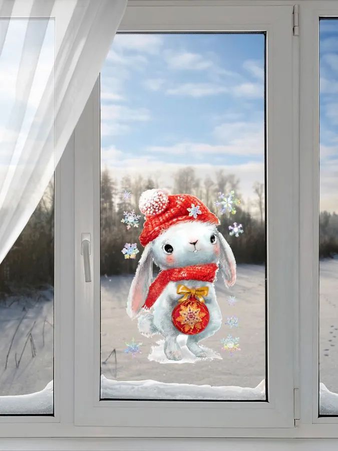 Наклейка новогодняя "Зайчик с подарком" А4 арт. 0201042 