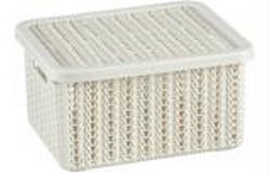 Коробка ВЯЗАНИЕ 1,5л с крышкой (белый ротанг)