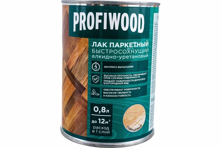 Лак паркетный алк.-уретан. глянцевый PROFIWOOD 0.8л 700г