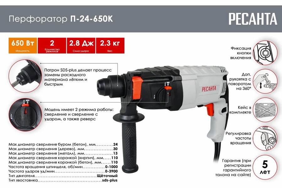 Перфоратор Ресанта П-24-650К
