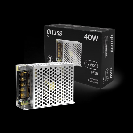 Блок питания Gauss 40W, 12V, IP20 арт. 202003040" 