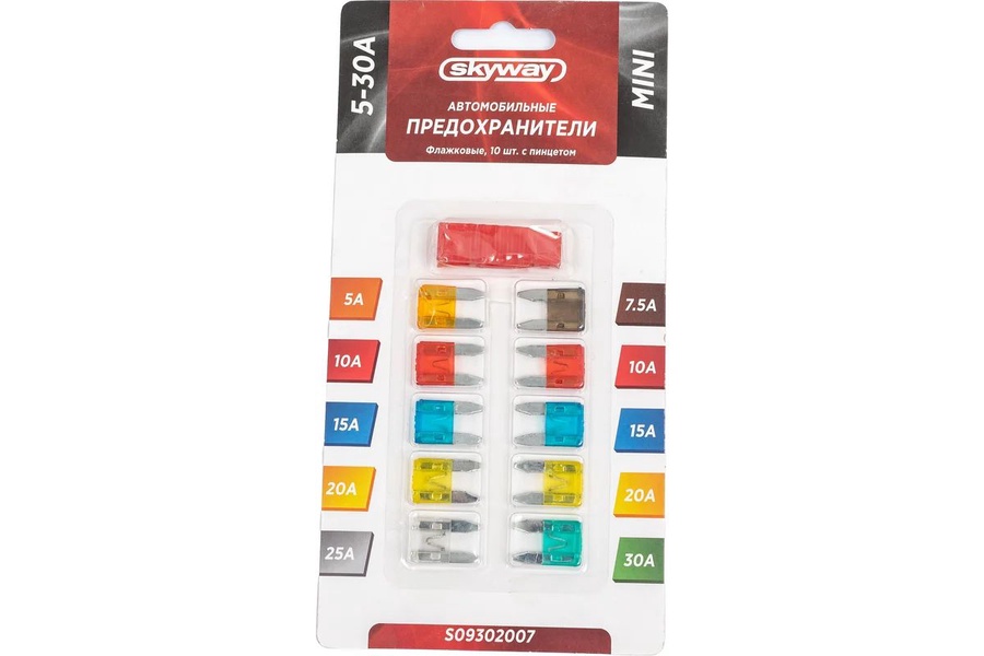 Предохранитель флажковый SKYWAY MINI 5-30А с пинцетом арт. S09302007 
