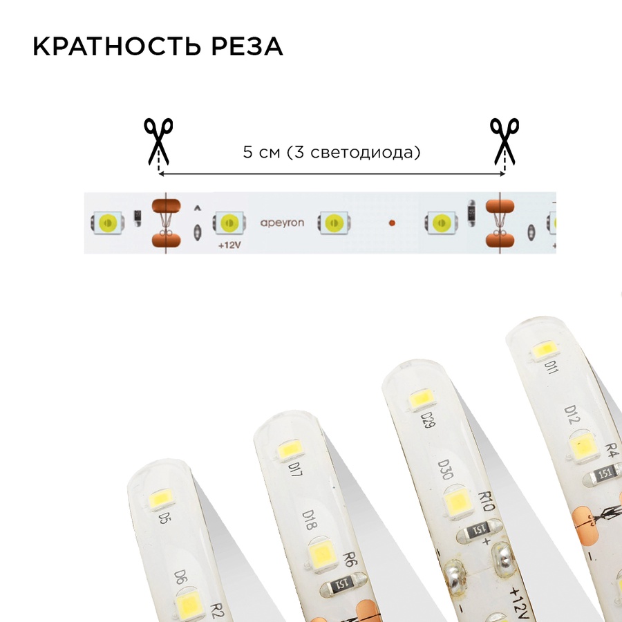 Комплект светодиодной ленты, коннектор БП, т.б., 12В, 4,8Вт/м, smd3528, 60 д/м, IP65, 2,5 м арт. 10-21 