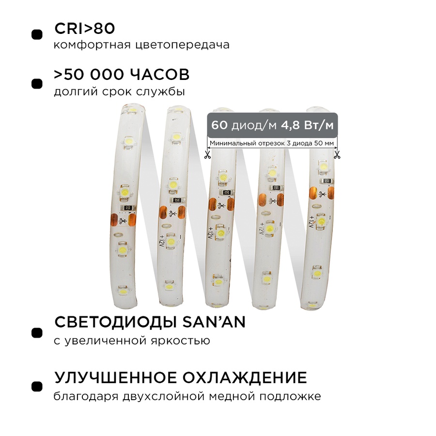 Комплект светодиодной ленты коннектор БП х,б, IP65 5 м арт. 10-26 smd 3528 