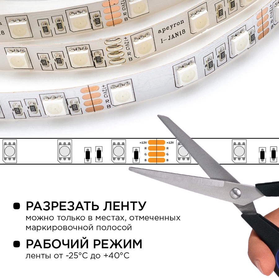 Комплект светодиодной ленты (блок/коннектор/контроллер) 12В, smd 5050, 60 д/м арт. 10-33 