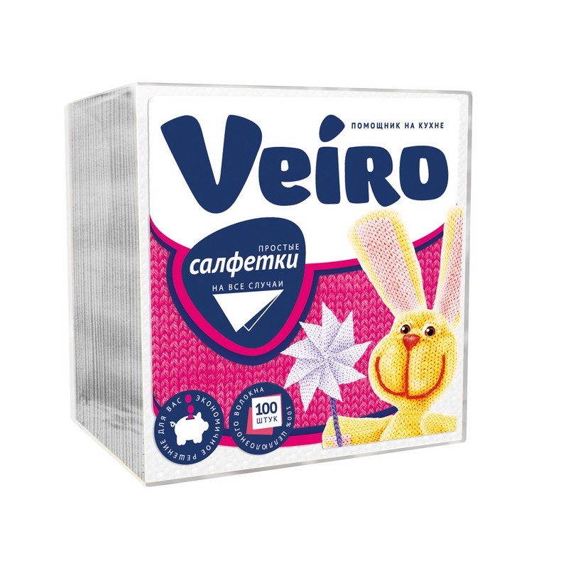 Салфетки столовые сервировочные, белый, 24х24 см, 1-слойные, Veiro 