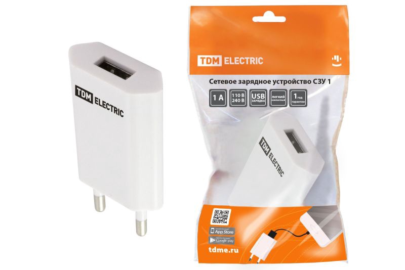 Устройство зарядное Сетевое 2 1 А 1 USB черный TDM арт. SQ1810-0002 