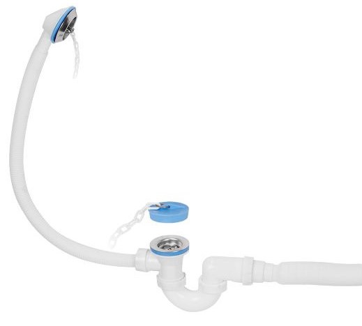 Сифон для ванны U-образный с выпуском и переливом 70 мм, с гибкой трубой 40х40/50, AV Engineering