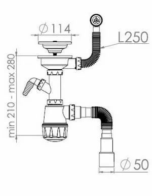 Сифон для кухни с круглым переливом, выпуск 3 1/2, с гибкой трубой 1 1/2" - 40/50мм, AV Engineering.