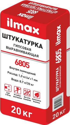 Защитно-отделочная штукатурка белая В М гипсовая 1 СС 0,63 «ilmax 6805», 20кг
