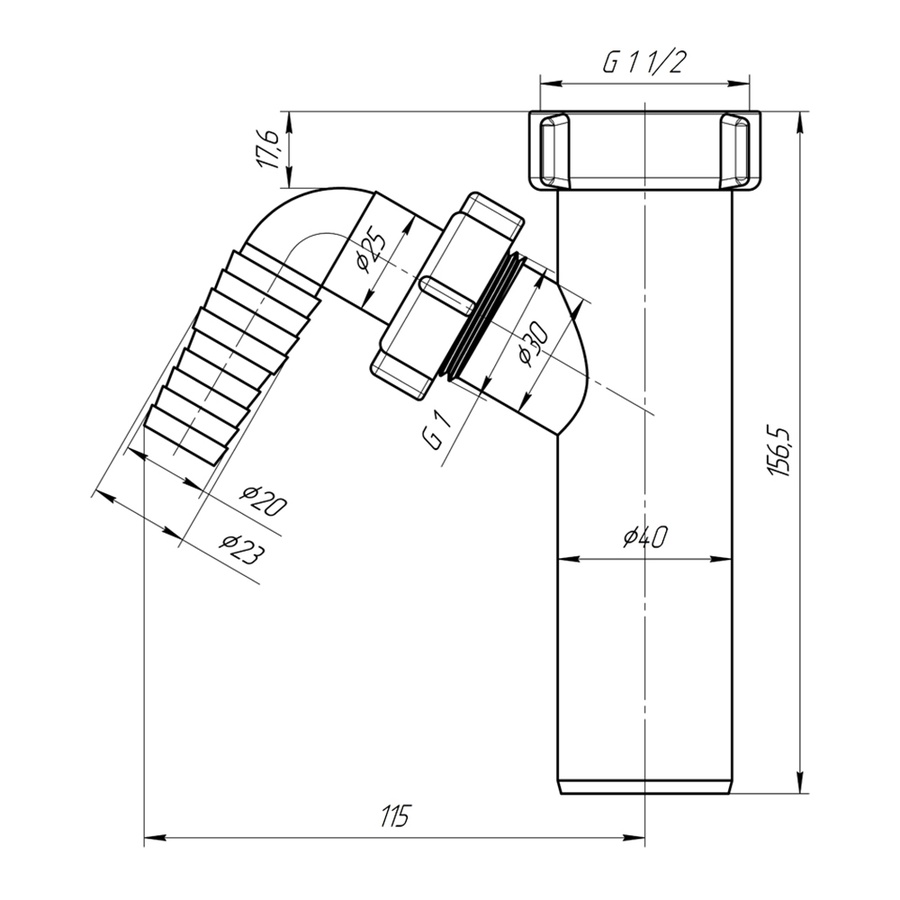 Отвод для стиральной машины 1 1/2"х40 арт. М140 