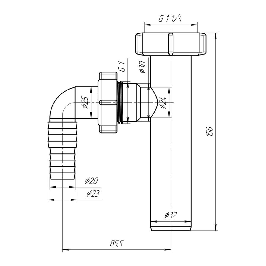 Отвод для стиральной машины 1 1/4"х32 арт. м²20 