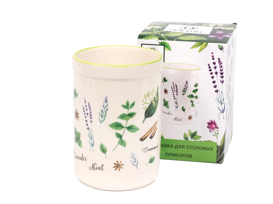 Подставка для столовых приборов Herbal green керамика  9,6х9,6х14см арт. L2520928 Россия