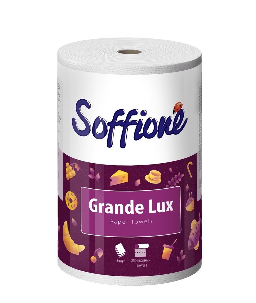 Полотенца бумажные из целлюлозы, белые, 1 рул., 3 слоя , 55м Soffione GRANDE LUX 