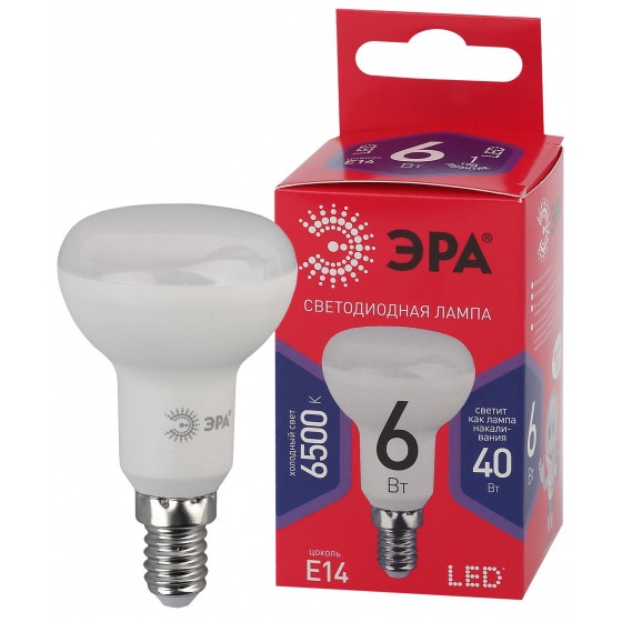 Лампочка светодиодная ЭРА RED LINE LED R50-6W-865-E14 R холодный свет 