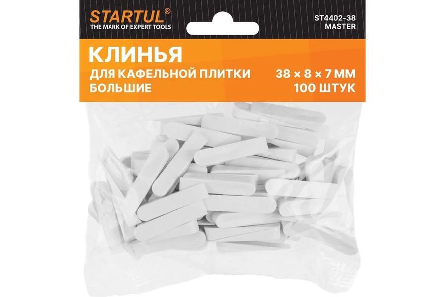 Клин для кафельной плитки STARTUL MASTER большой 38х8х7 мм., 100 шт. арт. ST4402-38 