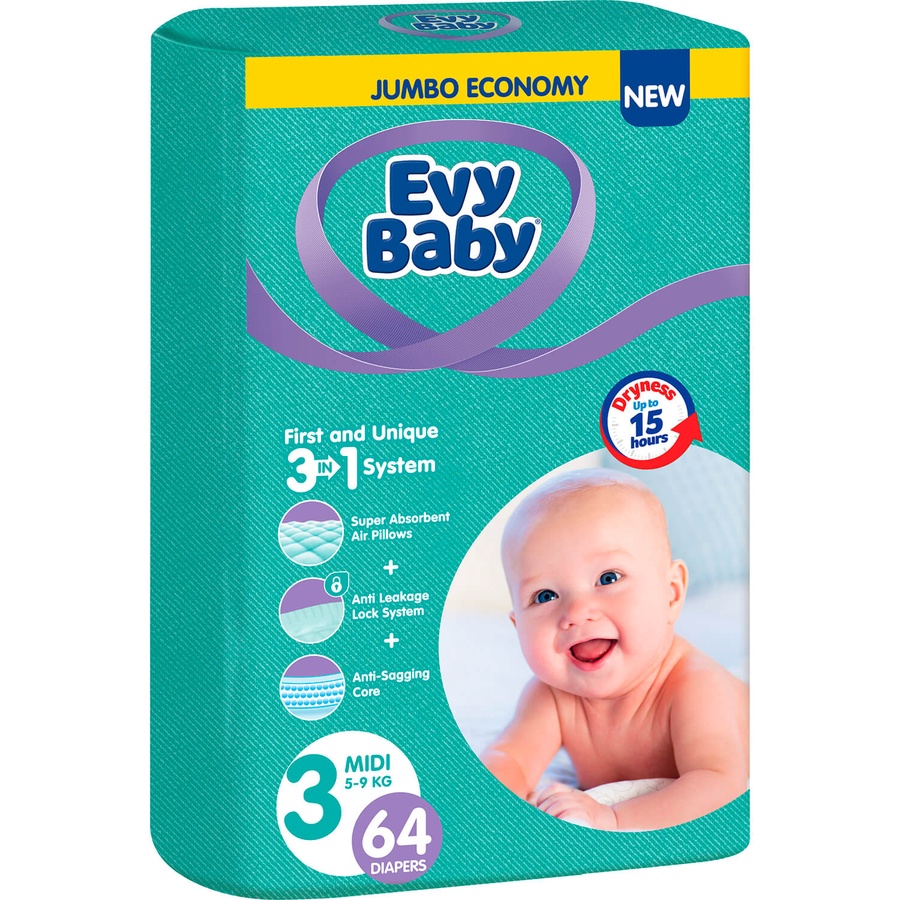 Подгузники для детей EVY BABY Midi 3 5-9кг 64шт 