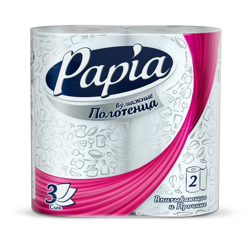 PAPIA полотенца бумажные белые трехслойные 2шт (Турция)