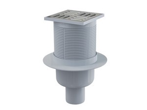 Сливной трап 105х105/50, подводка - прямая, решетка - нержавеющая сталь, гидрозатвор - мокрый, Alcap (Alcaplast)