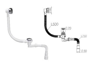 Сифон для ванны автомат, с гибкой трубой 1 1/2" - 40/50 мм, NOVA