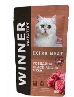 Корм для стер. кошек Winner Extra Meat Говядина Black Angus в желе 80г 