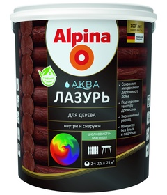Лак акриловый водно-дисперсионный Alpina Аква Лазурь для дерева, орех 0,9 л