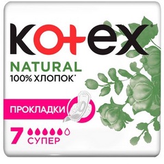 Прокладки женские гигиенические с крылышками Kotex Natural Super 7 шт
