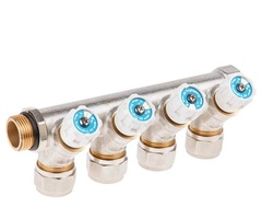 Коллектор с отсекающими вентилями 3/4"х4вых,(16х2,0) арт. AVE1132004