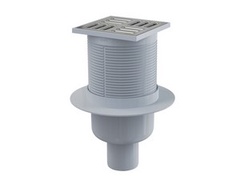 Сливной трап 105х105/50, подводка - прямая, решетка - нержавеющая сталь, гидрозатвор - мокрый, Alcap (Alcaplast)